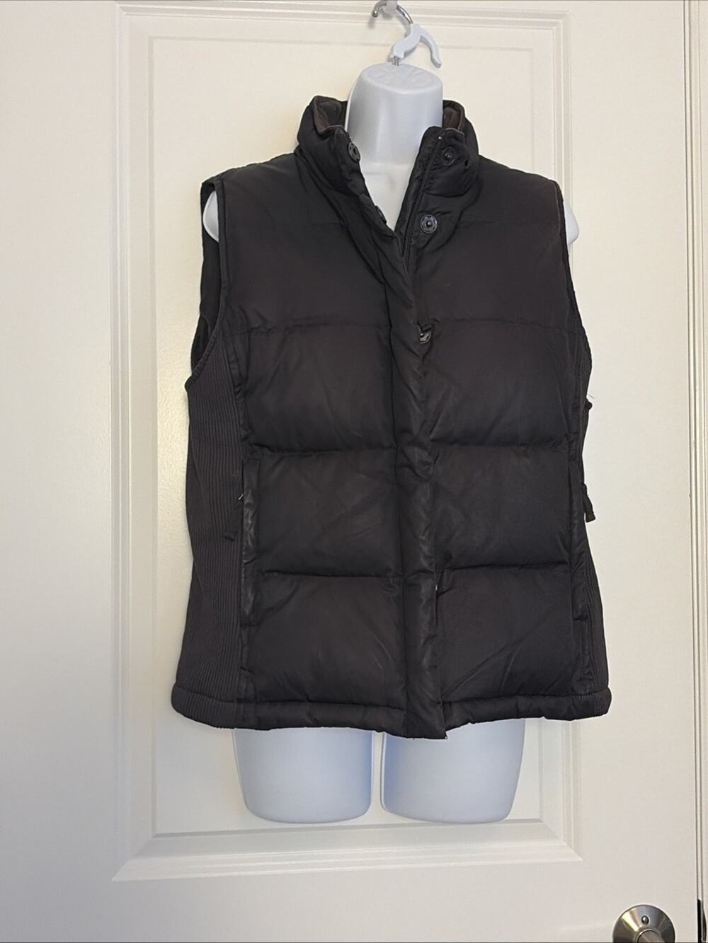 Vtg Gap Down Puffer Vest Women Full Zip /snaps Ribbed Side Panel M